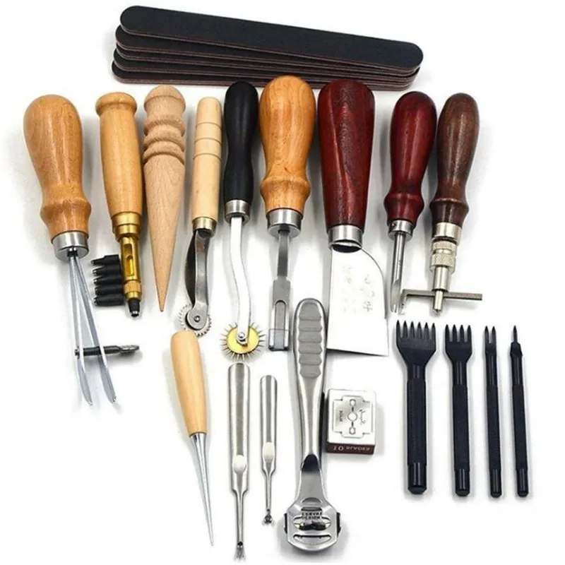 18 Pieces DIY Leather Craft Tool Set, Handmade Leather Wallet Making Kit, Professional Leathercraft Working Tools