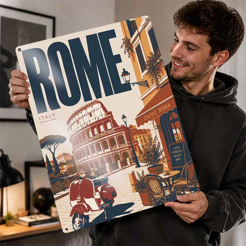 Rome Italy Colosseum Travel Printed Poster Customized Metal Sign Vintage Cityscape Tribute Wall Art For City Lovers In Bedroom