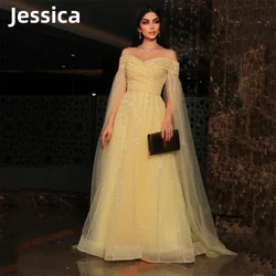 Jessica Light Yellow Prom Dresses Luxurious Sequin Glitter Dubai Arab Evening Dresses فساتين السهرة Formal Occasion Party Dress