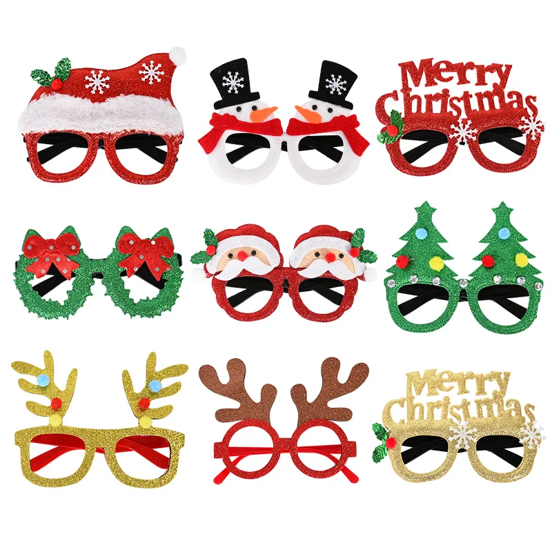 9Pcs Merry Christmas Glasses Frame Xmas Party Decoration Photo Booth Props Eyeglasses 2023 Navidad New Year Supplies Kids Gift