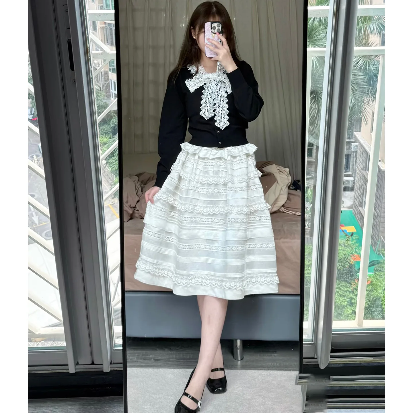 

Gagarich женский топ 2025 ранняя осень японский трансграничный кружевной бант лента вязаный кардиган свитер