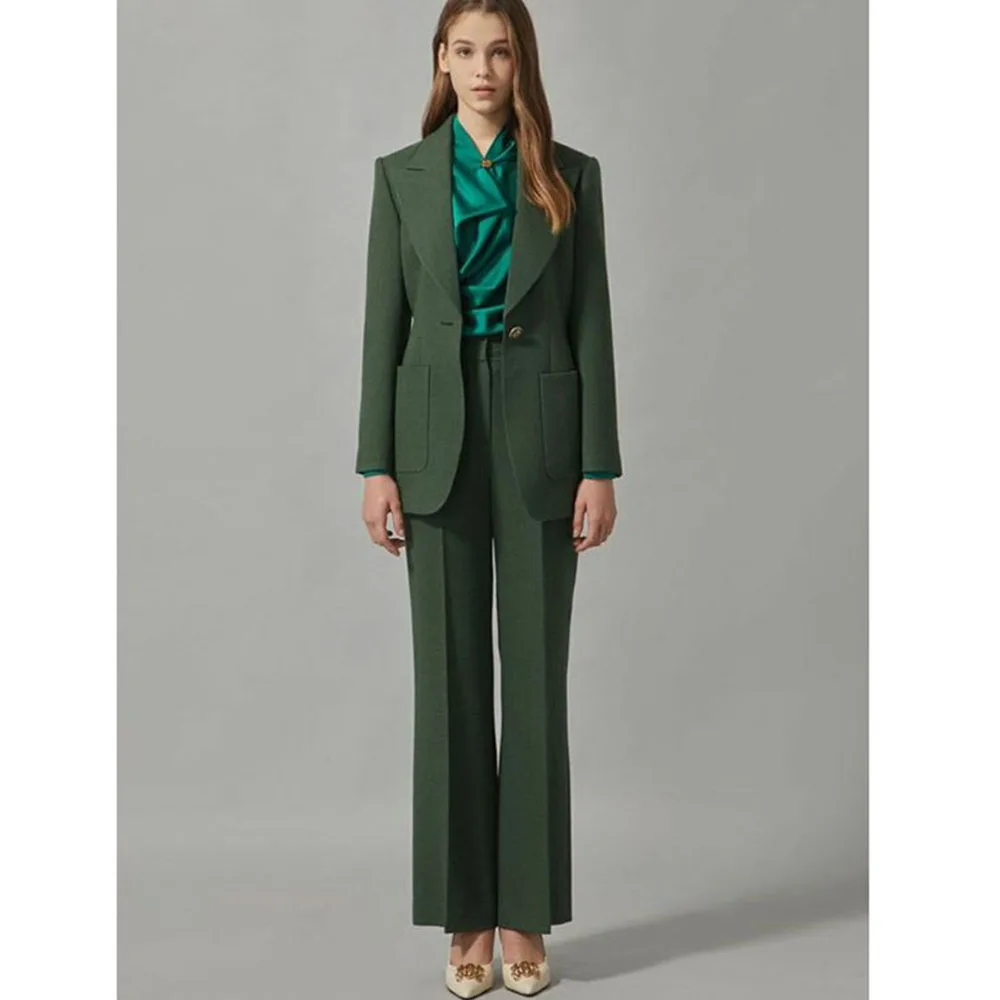 High Quality Green Suits for Women Single Breasted 2 Pieces Jacket Pants Female Clothing Smart Office Banquet Lady's Costume