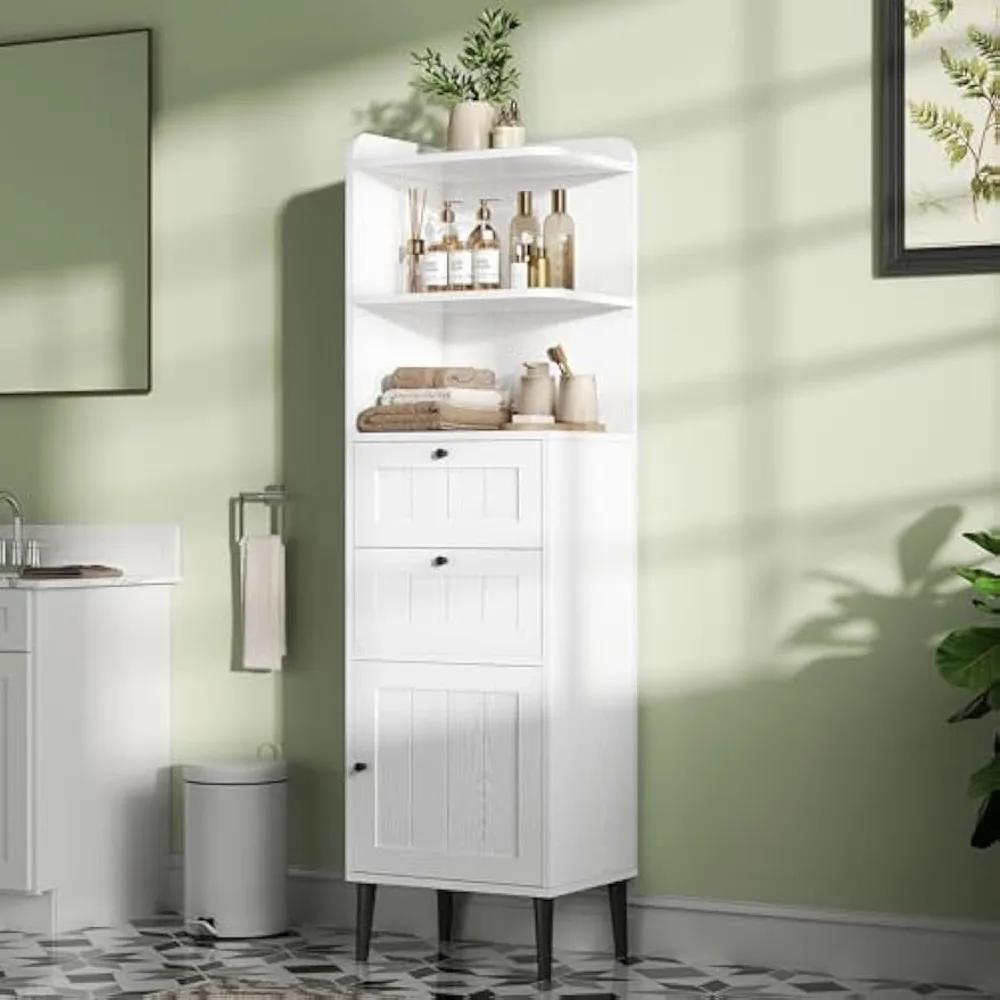 

White Bathroom Storage Cabinet with 2 Drawers, 2 Shelves, and 1 Door, Corner Cabinet for Bathroom, Kitchen, or Living Roo