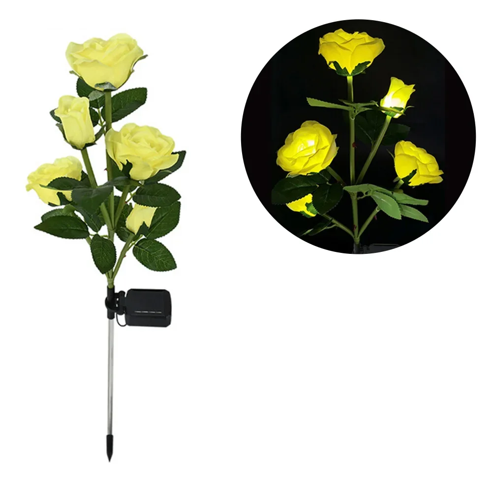 DBF 5-köpfige LED-Solarsimulation Rose Flower Solar-LED-Licht Garten Hof Rasen Nachtlampe Landschaft Garten Heimdekoration Blumen 4