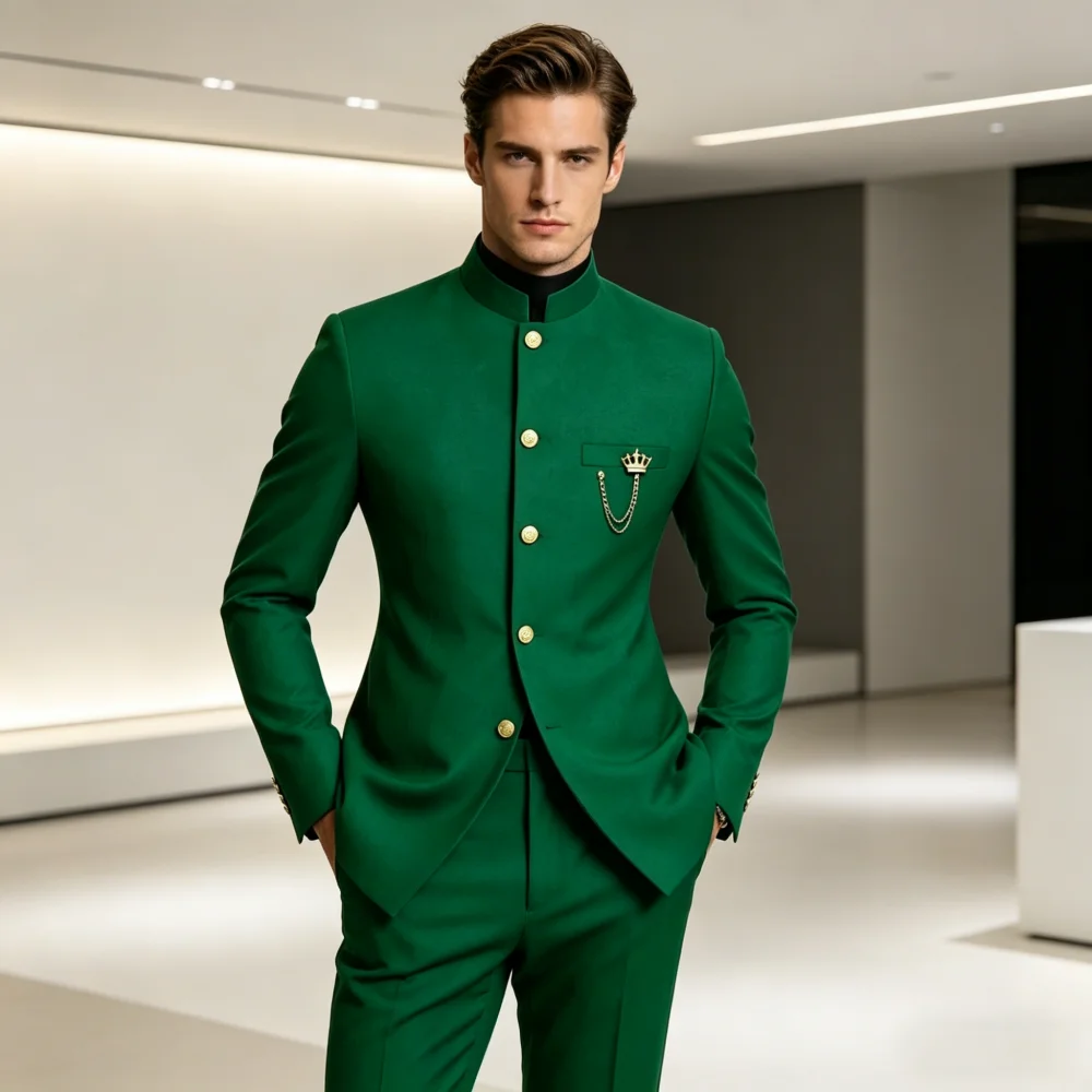

Men's 2-Piece Suit Casual Business Solid Color Turn-Down Collar Single Button Blazer Pants Ensemble Moda Masculina