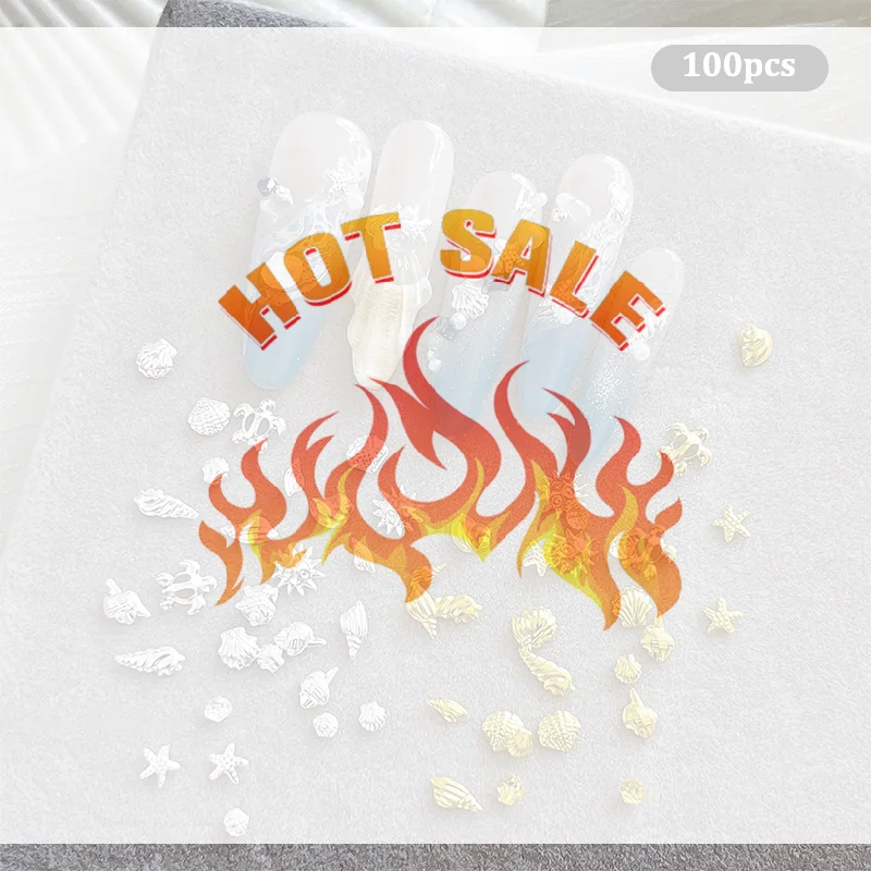 

100 шт., подвески для ногтей в виде ракушки морской звезды, золотистый, серебристый металлический декор для дизайна ногтей, 3D заклепки для ногтей, металлический ломтик, детали для маникюра «сделай сам»