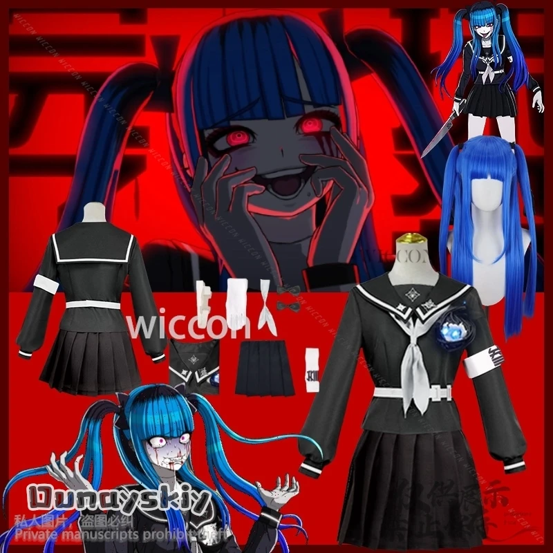 

Amemiya Darumi Anime Game The Hundred Cosplay Costume JK School Uniform Sailor Dress Horror Jirai Kei Girls Wigs Customized