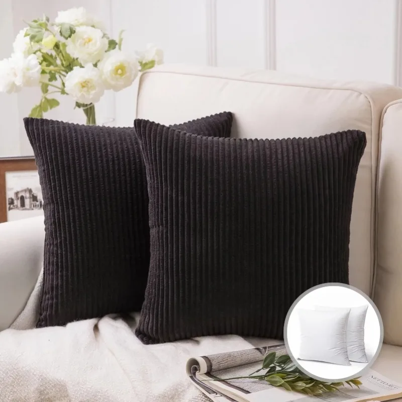 

20" x 20" Modern, Contemporary, Transitional Black Striped Polyester Throw Pillow , ( 2 Count)