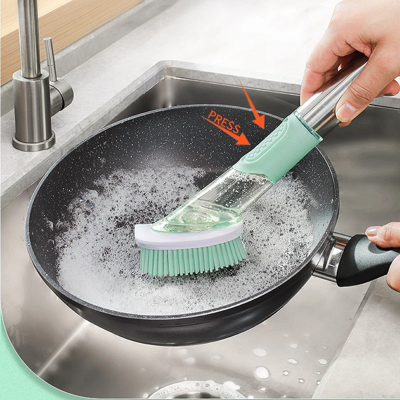 Long Handle Cleaning Brush with Removable  head Sponge Soap Dispenser Dish 3 in1Kitchen Gadgets Tools Washing  Set