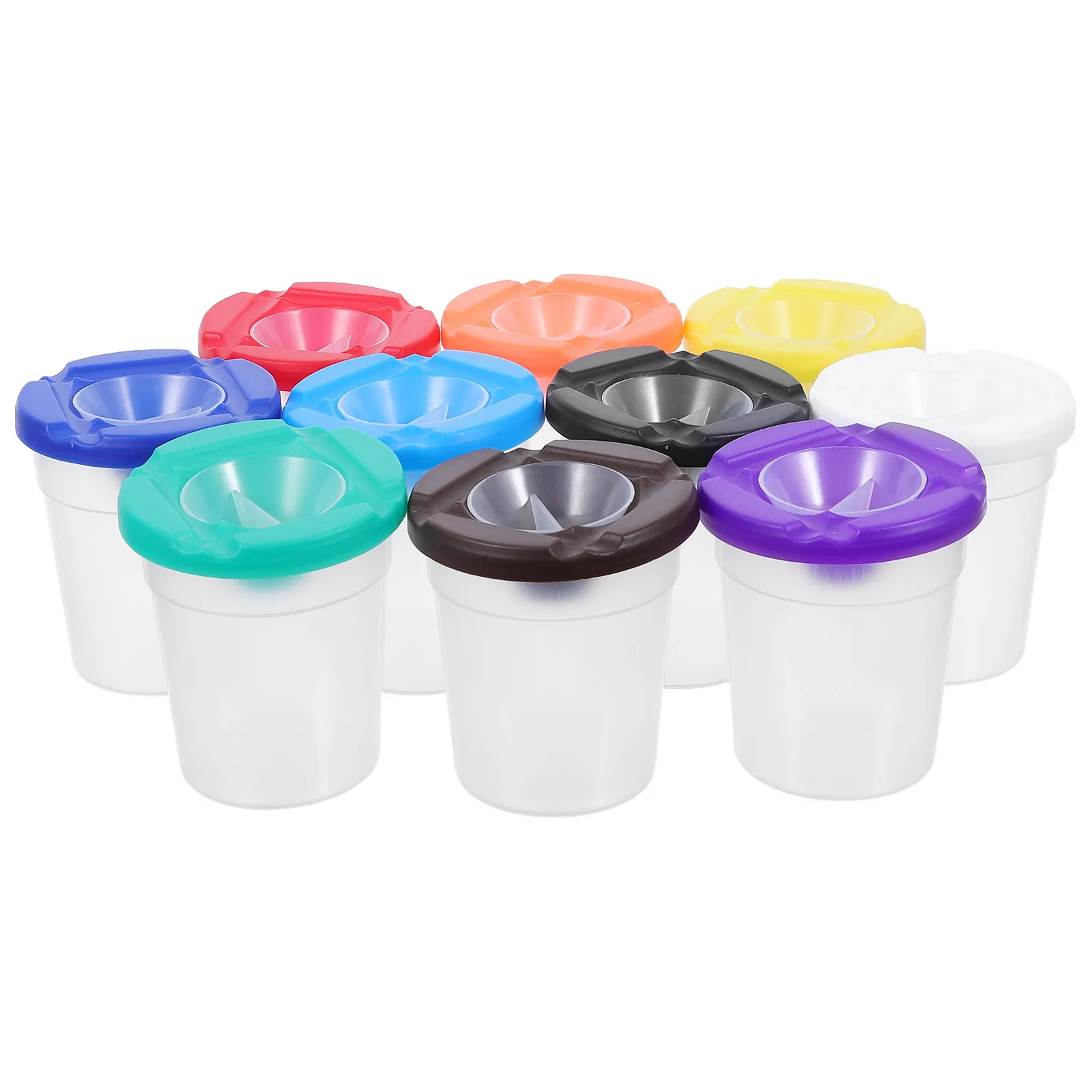 10Pcs 's Spill Proof Paint Cups Reusable Plastic Brush Cleaning Pot Funnel Lid Painting Cup Set for Preschool Classroom