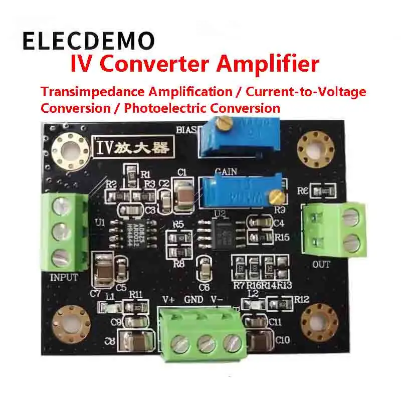 I-V Conversion Transimpedance Amplifier Module, High Sensitivity Low Noise Si PIN Photodiode Current to Voltage Signal PCB