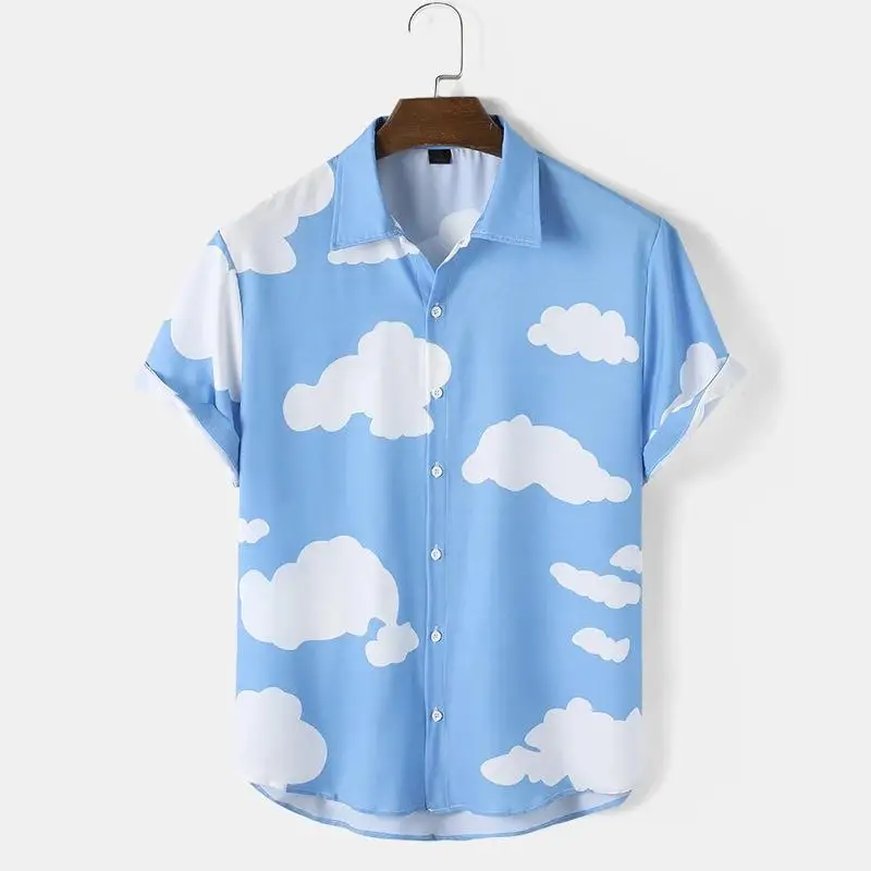 

Xiaoqing Men's Short Sleeve Shirt South Asian Beach Print Casual Shirt Comfortable Cotton Blend Summer Fashion Menswear