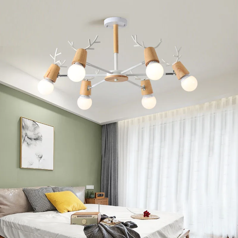 Modern Antlers Spherical bedroom living room E27 chandelier dining room  iron lamp children's study wooden interior lighting