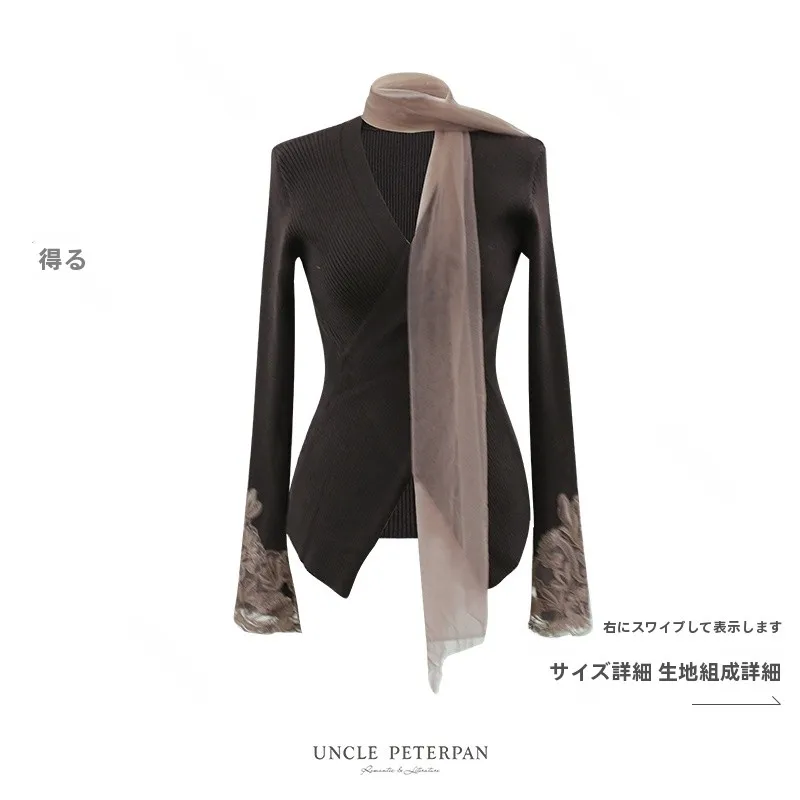 

Женский акриловый свитер Ele V-ne Knitwear с кружевной отделкой и дизайном Sve And Sa от Uncle Peter Pan, Зима 2025