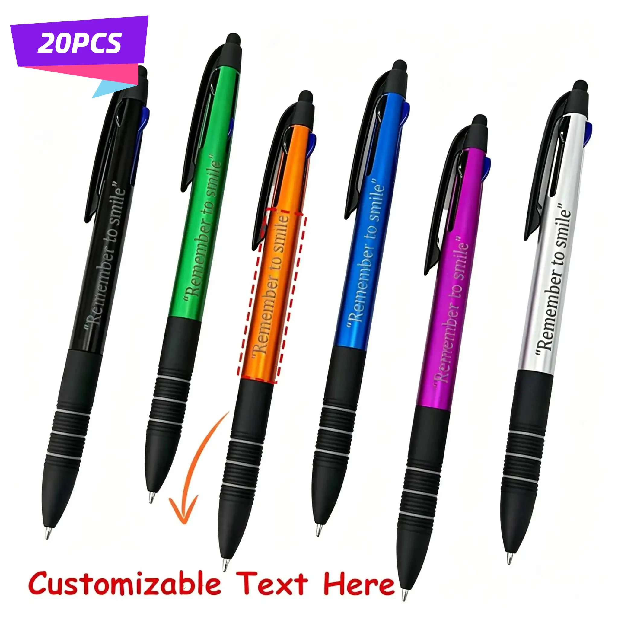 20PCS Customizable Colorful 3-in-1 Retractable Pens Set with Multiple Colors Plastic Body Ideal for Back-to-School Supplies