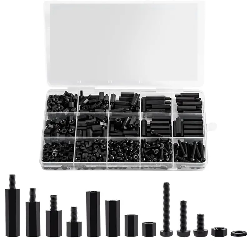 ABNL M3 Black Nylon Standoff Kit 580 PCS Including Spacers, Screws, Nuts-Motherboard& PCB Mounting Fasteners