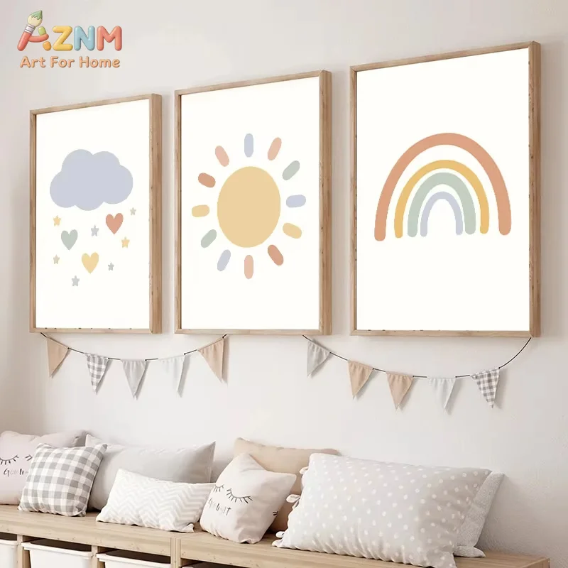 Sun Rainbow Cloud Heart  Alphabet Nursery Poster Wall Art Print Canvas Painting For  Room Home Decoration Picture