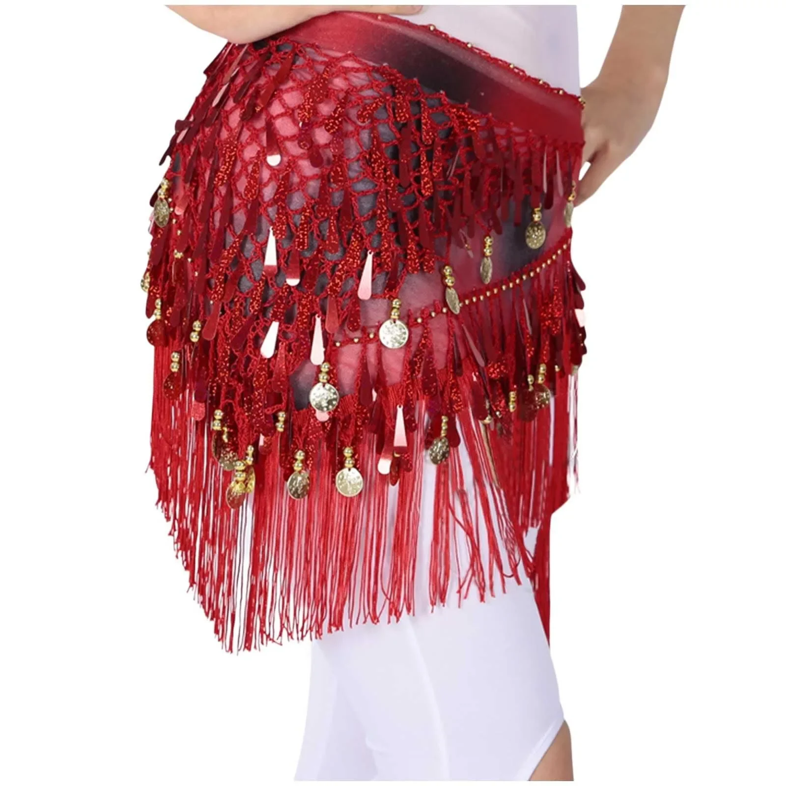 Sequined Belly Dance Waist Scarf Sexy Women Belly Dance Chiffon Skirt Gold Sequins Waist Chain Tassel Belts Clubwear