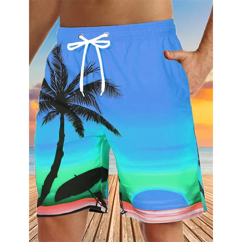 3D Coconut Tree Print Male Shorts Hawaiian Beach Swimming Trunks Fashion Drawstring With Pockets Casual Shorts Men Summer Shorts