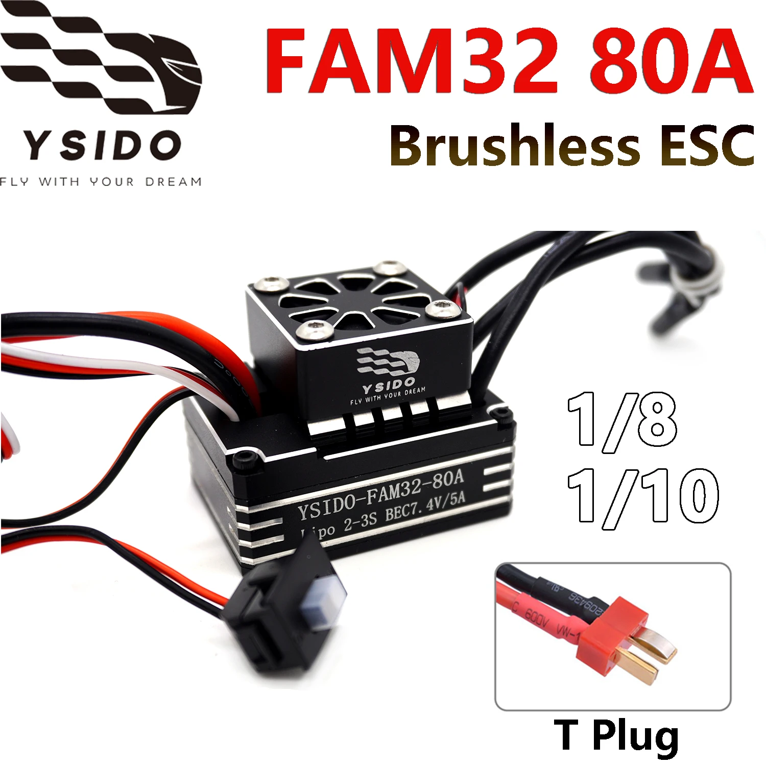 

YSIDO FAM32 80A Бесщеточный ESC 2-3S Lipo Высокоскоростной охлаждающий вентилятор для 1/10 1/8 2830 3536 Мотор RC Гусеничный внедорожный автомобиль