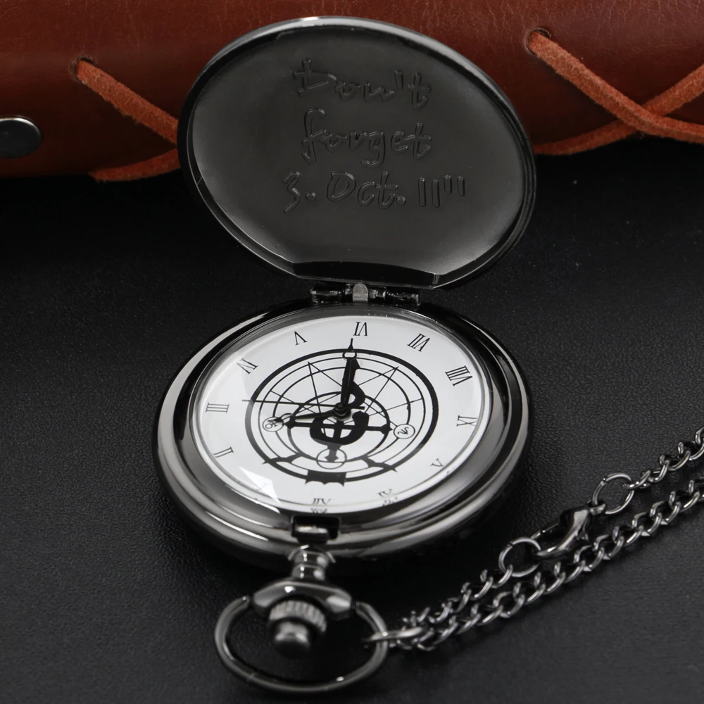 Black Animation Alchemy Pattern Steam Punk Quartz Pocket Pocket Watch Men and Women Universal Decorative Jewelry Necklace Gift