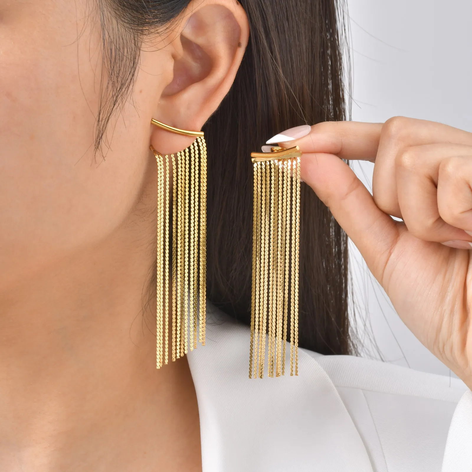 

Серьги-цепочки Vnox из нержавеющей стали с подвесками-зажимами для бумаги, длинные серьги-кисточки, модные ювелирные украшения, подарок