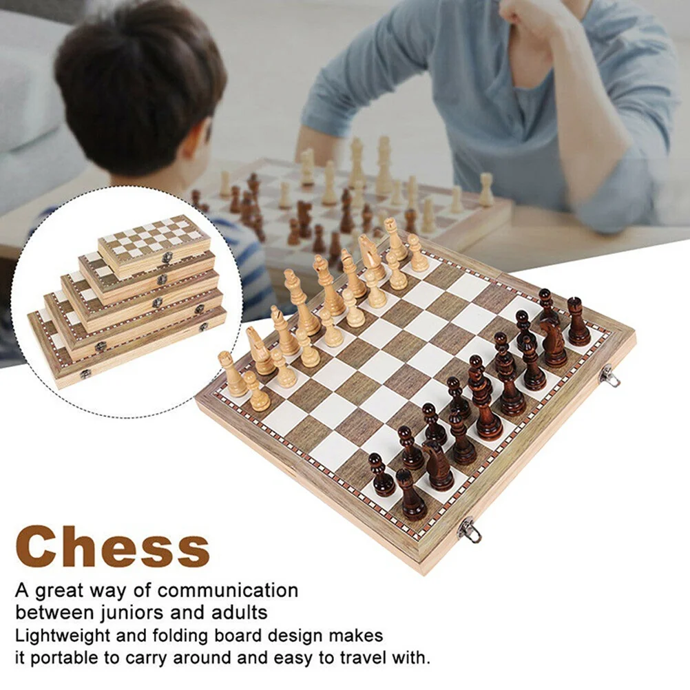 

International Chess Kit Fold Toy Checker Board Educational Checkers Training Props Child