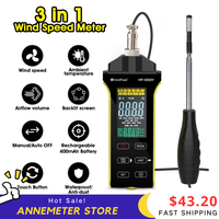 ​HP-5000Y Hot-Wire Anemometer 0.1-30m/s Handheld Wind Speed & Temperature Meter for HVAC, CFM Measurement, Retractable Probe