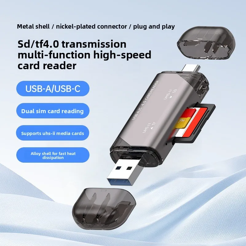 USB4.0 UHS-II Card Reader Dual Interface USB Type-C SD TF Memory Card Reader High Speed for Camera Drone Laptop Phone