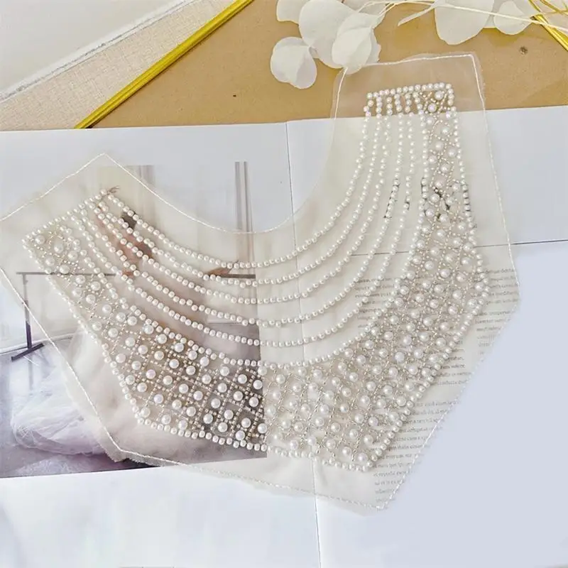652F Delicate Polyester Collar Applique Mesh Embroidery Beadwork Collar Patches For Formal Event Costume Accessories