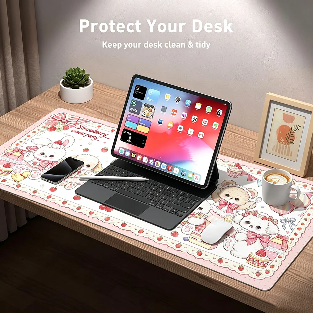 Pink Strawberry Floral Bunny B - đánh giá và giá Leather Desk Pad