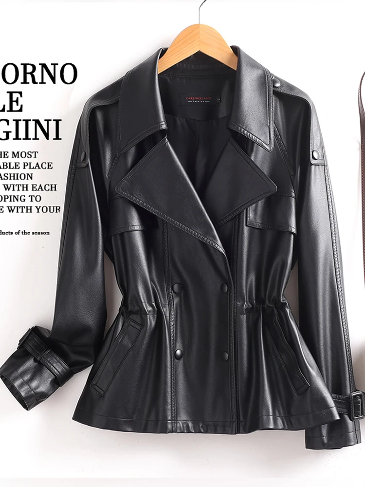  Ning Genuine Leather Jaet Women's ort Sle 2025 New Spring Autumn High-End Feel Coat Waist-Cinching Windbreaker Ou...