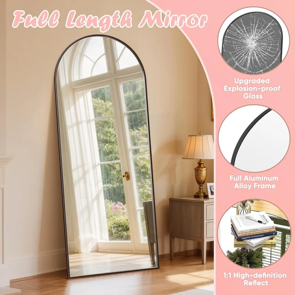 Espejo de pie arqueado de cuerpo completo, espejo de montaje en pared 59 x 18 para el hogar, ideal para dormitorios, baños, salas de estar, marco negro