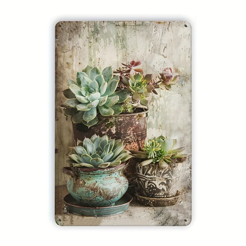 Vintage Succulent World Metal Tin Signboard Durable Wrought Iron Wall Art for Home Bar Cafe Garage  Easy Hanging 8x12 Inch