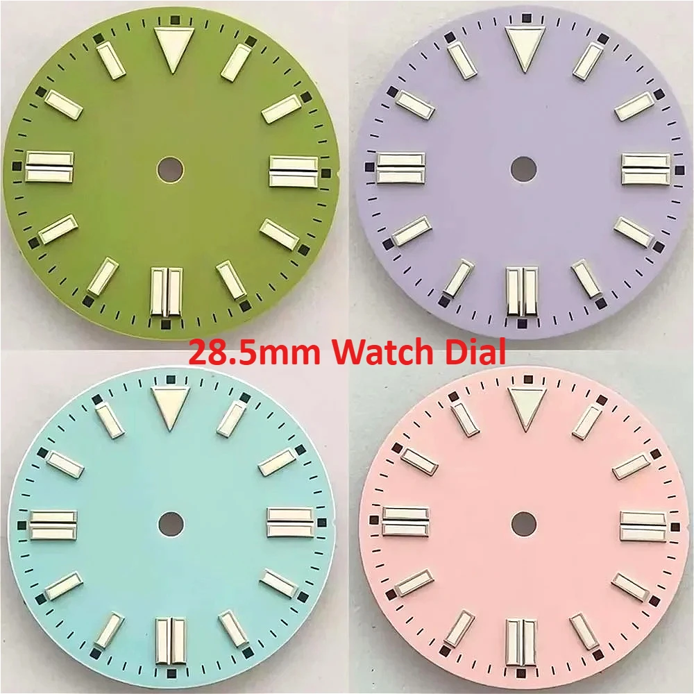 

28.5mm Watch Dial Double Nail Enamel Green Luminous Candy Dial for NH35 NH36 8215 Movement Accessories