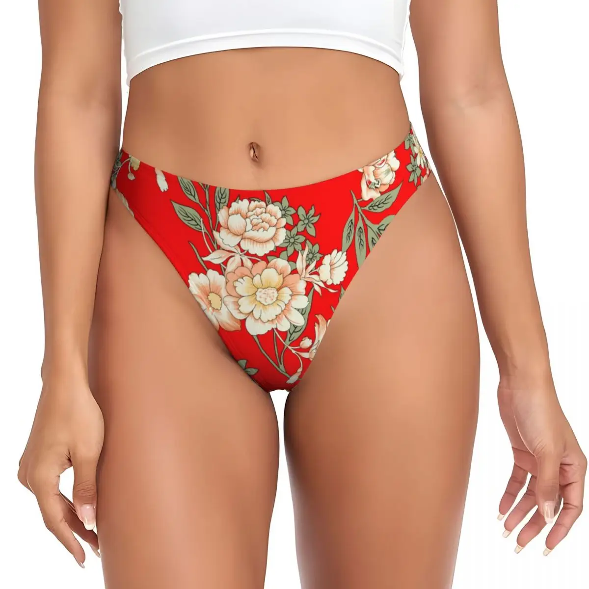 

Thongs For Women V Waist G-String Panties Abstract Water Color Flowers Underwear Breathable