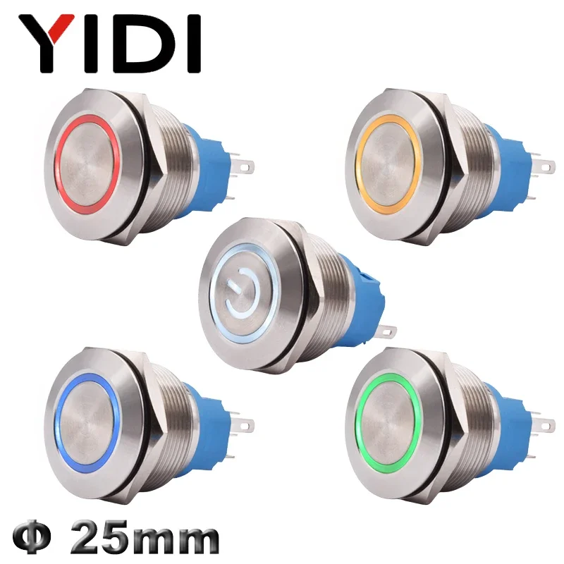 

Customized 25mm Anti-Vandal Metal Push-button Switch 12V 24V Ring LED Illuminated Brass Stainless Steel Switch Push Button DPDT
