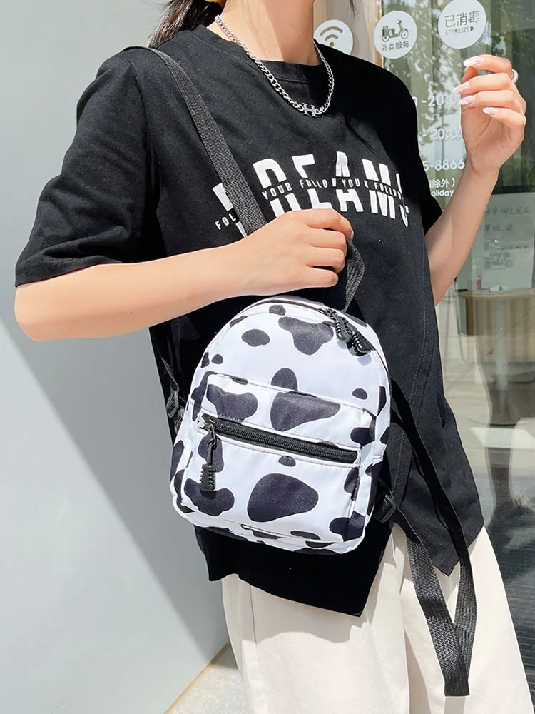 프레피 스타일 동물 패턴 인쇄 배낭 여성 캐주얼 여성용 소형 핸드백