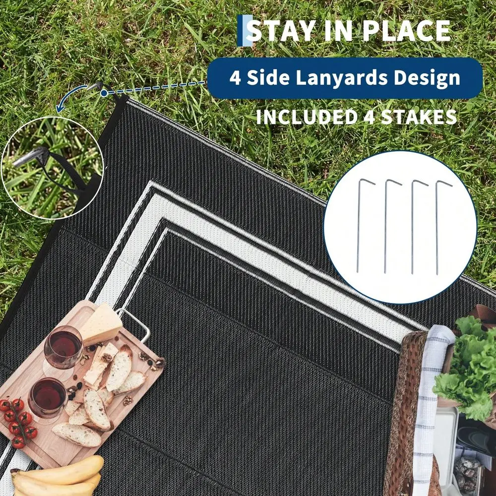 

Modern Geometric Border Outdoor Area Rug For Balcony Pool RV Waterproof Reversible Mat Palm Vintage Straw Plastic Camping Carpe