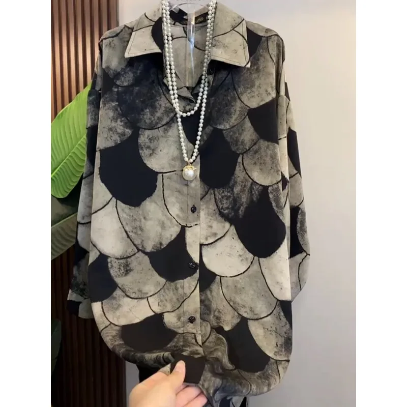 

SuperAen Oversize 2026 Весенняя новинка: женская свободная рубашка средней длины в корейском стиле с дизайнерским принтом