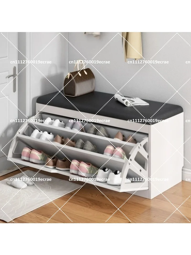 Ultra Thin Shoe Changing Stool with Cabinet, 17cm Doorway, 24 Pair Narrow Shoe Rack for Small Spaces
