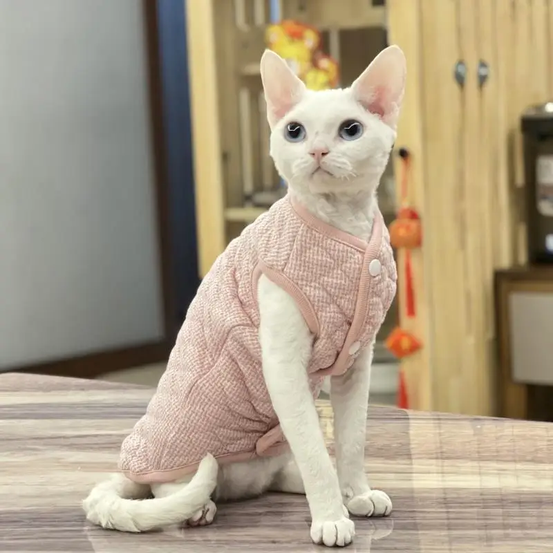 Baby Cotton Sphinx Hairless Cat Clothes Home Fur Soft and Comfortable Vest Short Feet Tank Top with Thickened Cotton Clip