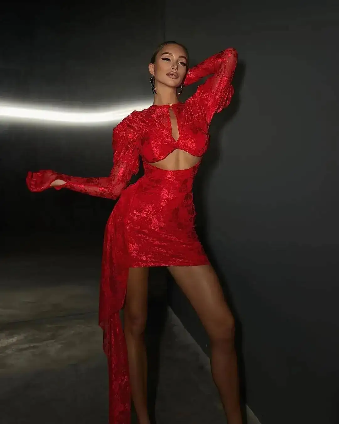 

2026 New Fashion Red White Women Gloves Sexy Bodycon Mini Draped Dress Nightclub Party Bar Singer Birthday Celebrate Dress