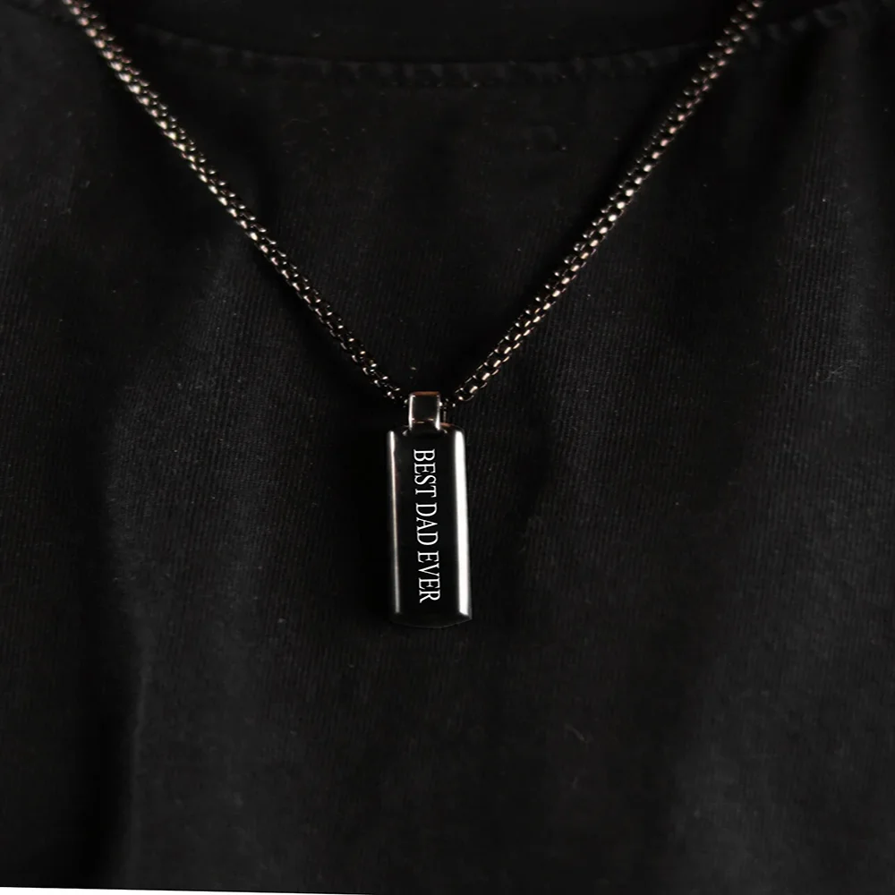 Personalized Mini Rectangle Name Tag Neck Chain Stainless Steel Engraved Monogram Minimalist Daily Jewelry For Him