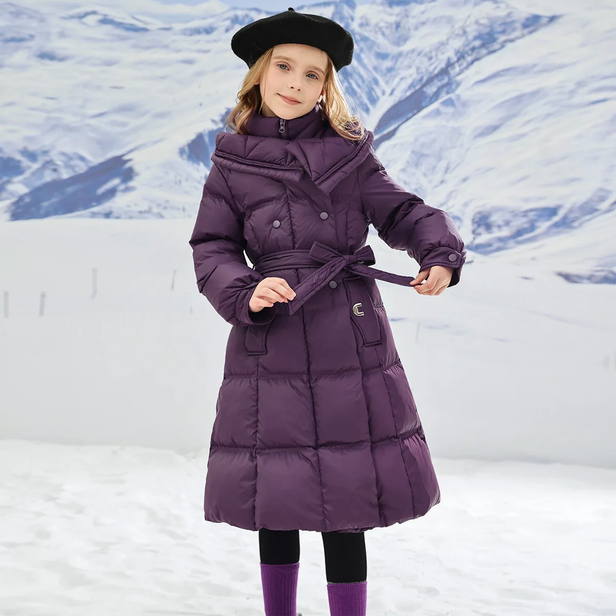 5-16T Girls Parkas Children'S Outerwear Winter Long Thicken Warm Coat Fashion Solid Hooded Jackets Black/Purple High Quality