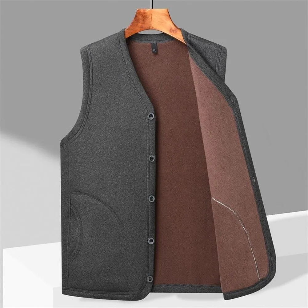 Men\'s Sleeeless Fleece Lined Open Cardigan est Warm Loose Fit Outerwear Casual Daily Wear Regular Length Neck 3XL 4XL 5XL