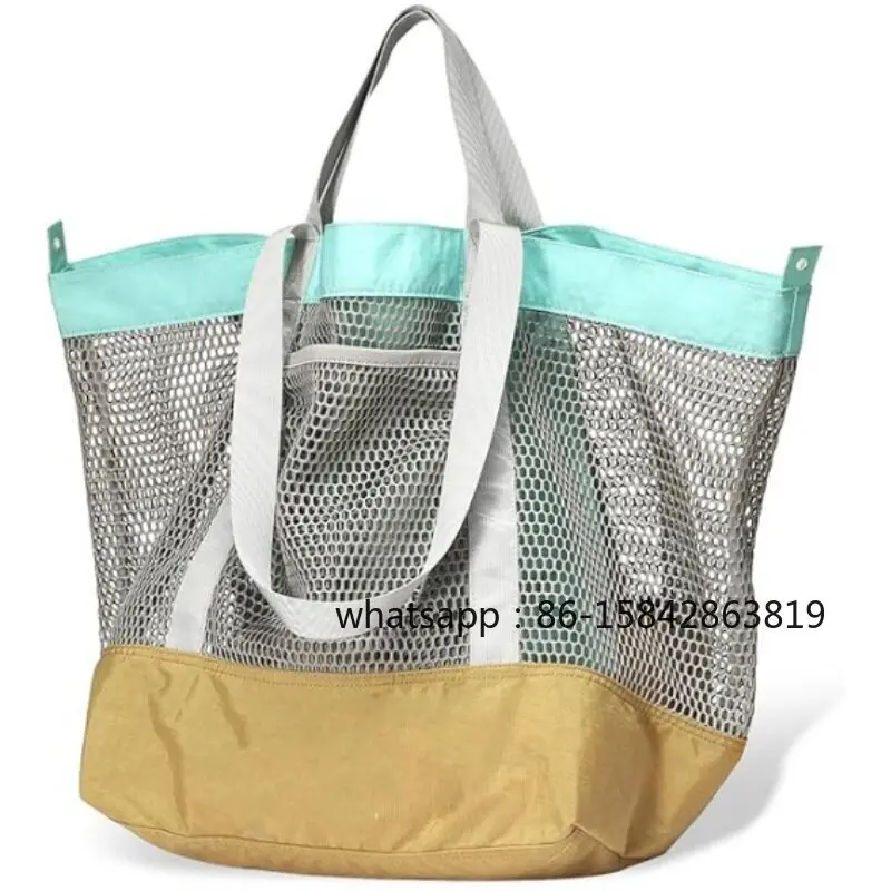 New Large‑Capacity Shoulder Bag, Outdoor Travel Storage Mesh Compartment Beach Bag