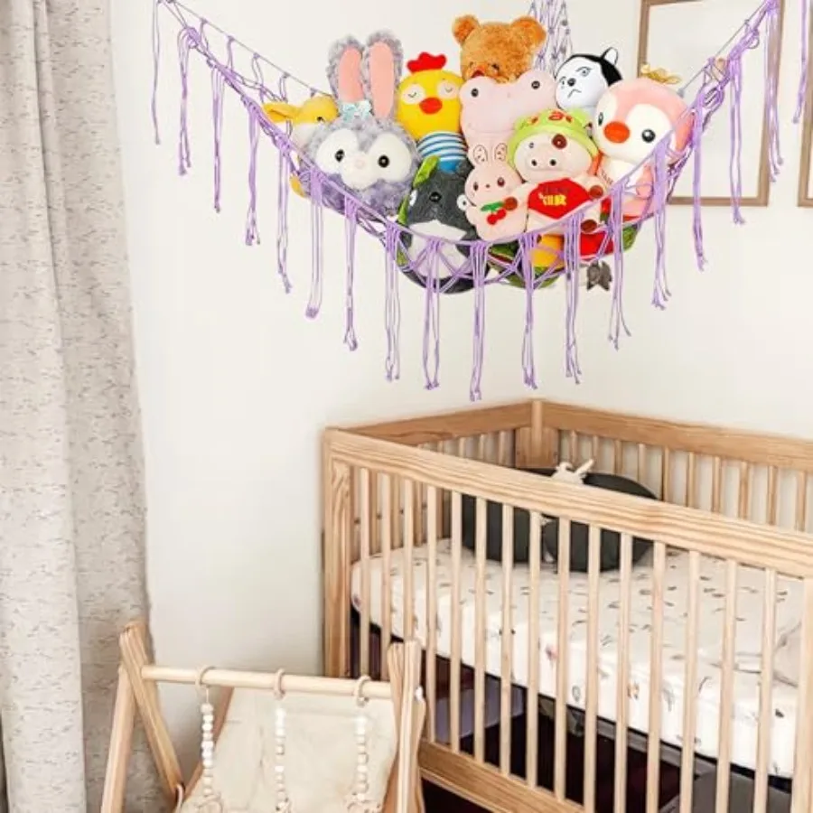 Stuffed Animal Net Hammock Corner for Plushie Toys, Plushie Net for'Room Decor, Stuffed Animal Storage, 1 Pack, Purple with Hoo - view 5