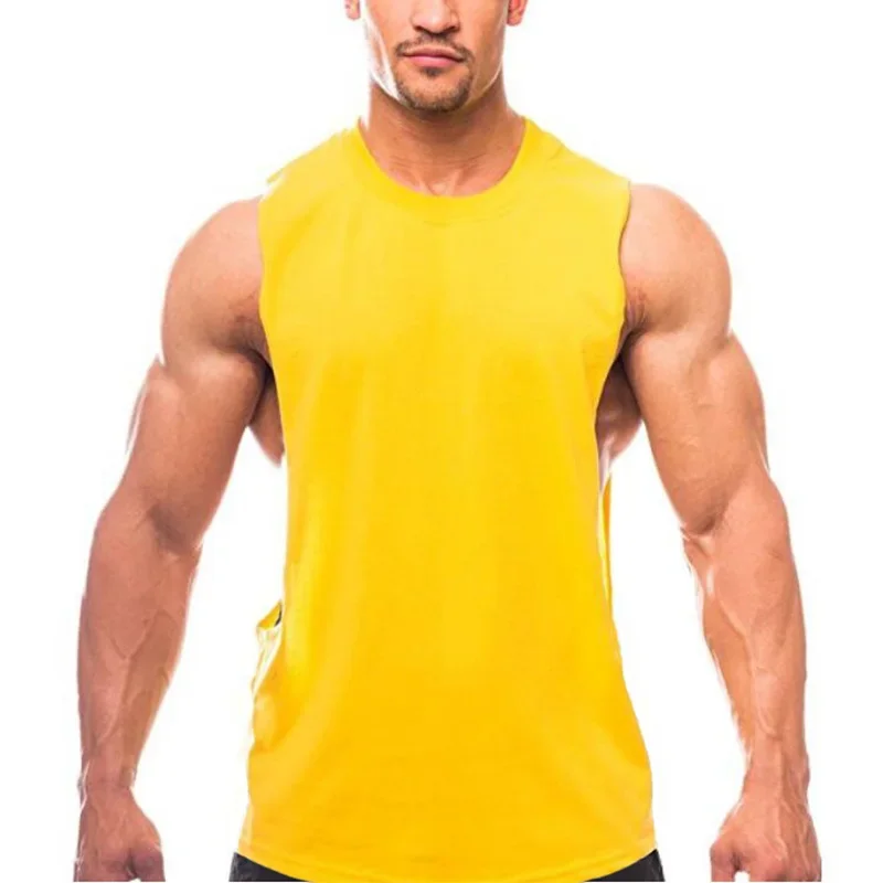 Mens Cotton Sleeveless Shirt Bodybuilding Workout Tank Tops Muscle Fitness Gym Stringer Vest Summer Breathable Absorb Sweat Tops