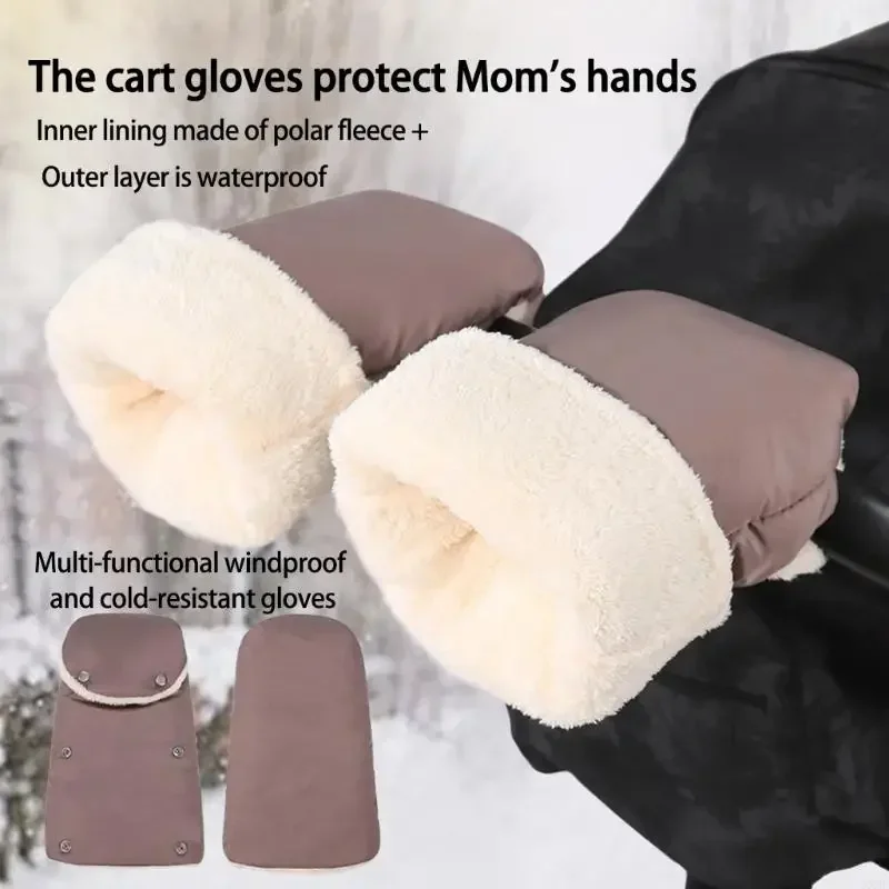 Baby Stroller Warm Gloves Windproof and Cold Proof in Winter with Thick Woolen Waterproof Stroller Handle Gloves